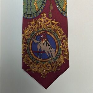 Barry Wells Horse Play Vintage Equestrian Pattern Tie - Burgundy & Blue